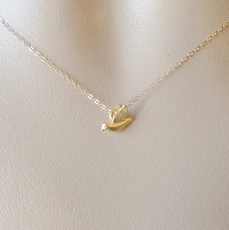 Bird Necklace - Gold Bird Necklace - Tiny Gold Bird Necklace, Gold Filled Necklace, Mod Bird Necklace, Valentines Day Gift