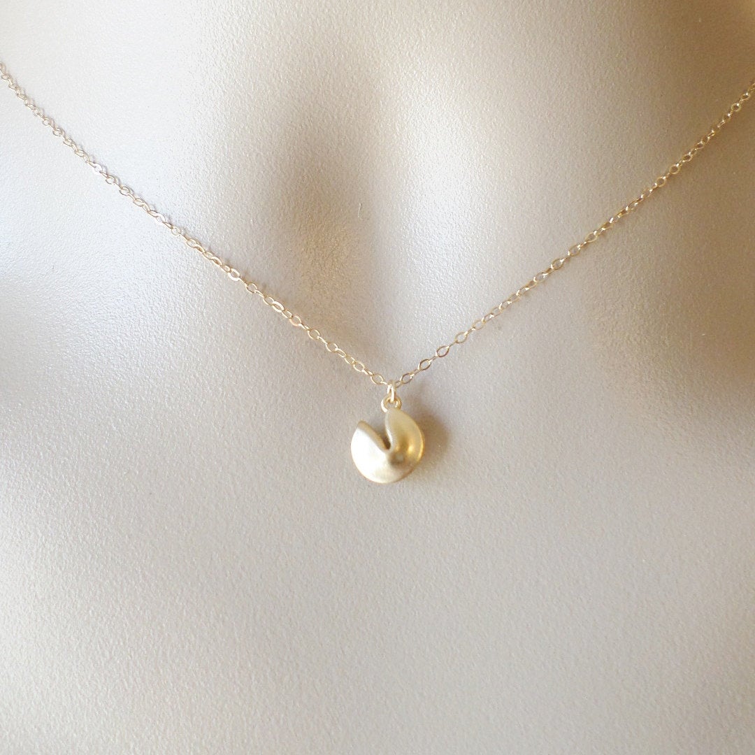 Gold Fortune Cookie Necklace - Gold Good Luck Necklace - Tiny Necklace - Gold Necklace - Valentines Day