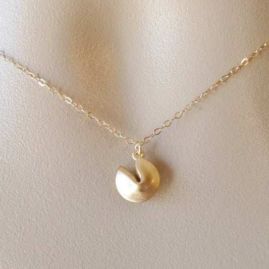 Gold Fortune Cookie Necklace - Gold Good Luck Necklace - Tiny Necklace - Gold Necklace - Valentines Day