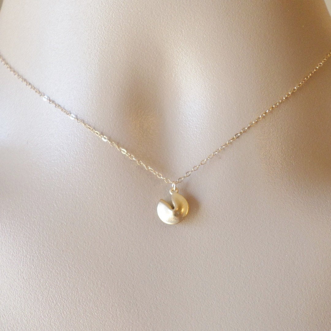 Gold Fortune Cookie Necklace - Gold Good Luck Necklace - Tiny Necklace - Gold Necklace - Valentines Day