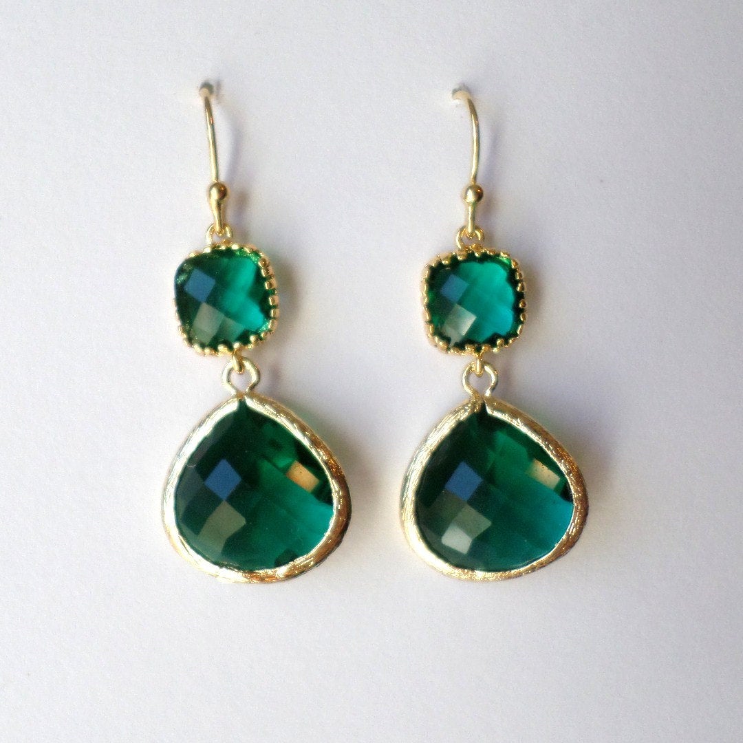 Set of Five Pairs of Emerald Earrings - Emerald and Gold Earrings