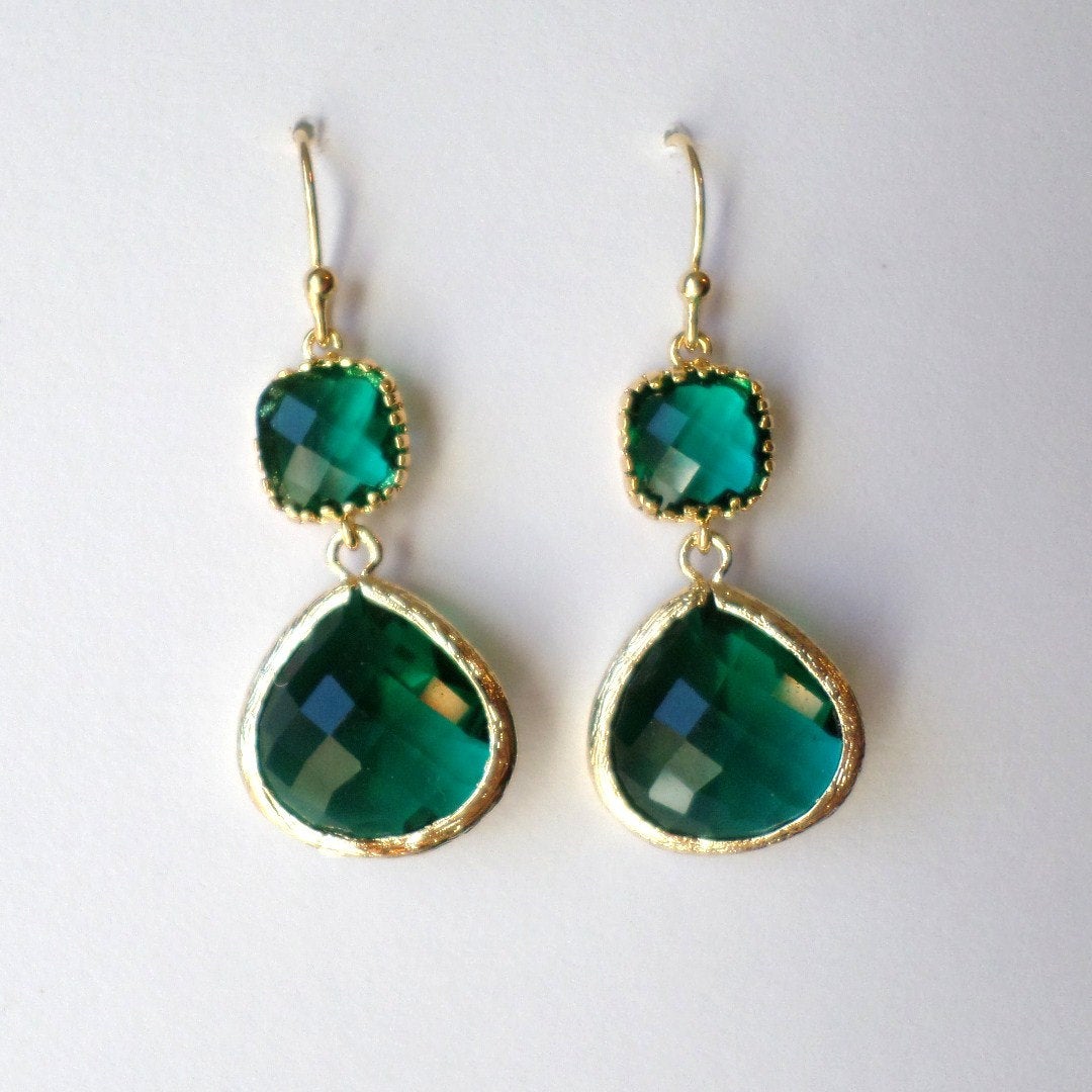 Emerald Earrings - Emerald and Gold Earrings - Gold Earrings - May Birthstone - Birthstone Earrings - Graduation Present