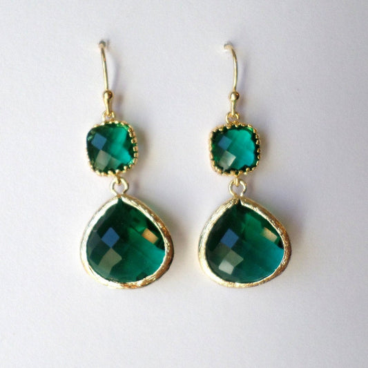 Emerald Earrings - Emerald and Gold Earrings - Gold Earrings - May Birthstone - Birthstone Earrings - Graduation Present