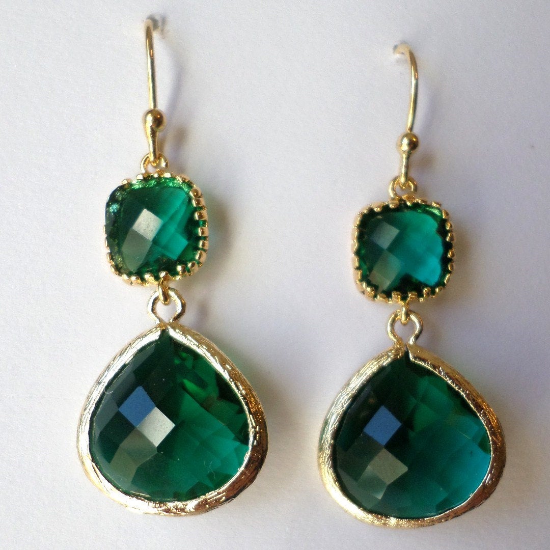 Emerald Earrings - Emerald and Gold Earrings - Gold Earrings - May Birthstone - Birthstone Earrings - Graduation Present