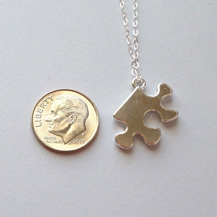 Puzzle Piece Necklace - Silver Puzzle Piece Necklace - Sterling Silver and Base Metal Necklace - Weddings - Bridesmaid Gifts