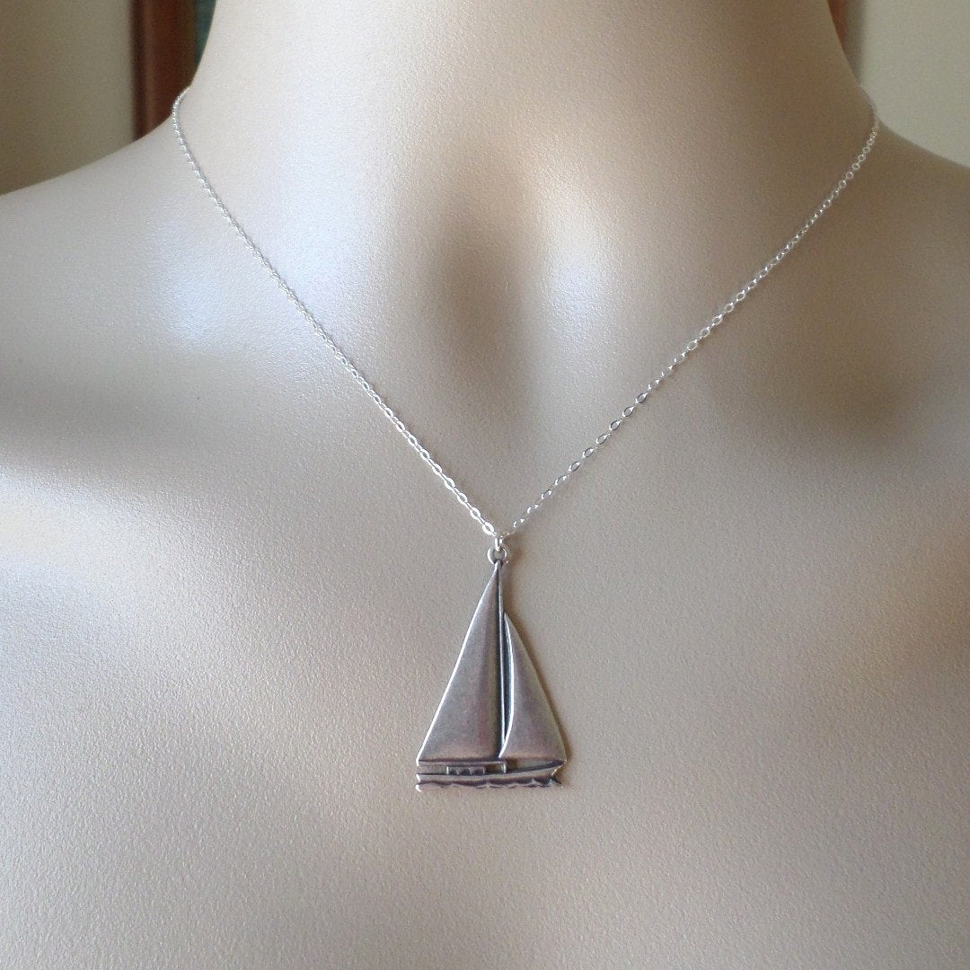 Sailboat Necklace - Silver Sailboat Necklace - Sterling Silver and Silver Plated Brass Necklace - Nautical Jewelry