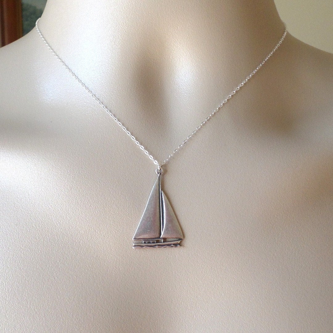 Sailboat Necklace - Silver Sailboat Necklace - Sterling Silver and Silver Plated Brass Necklace - Nautical Jewelry