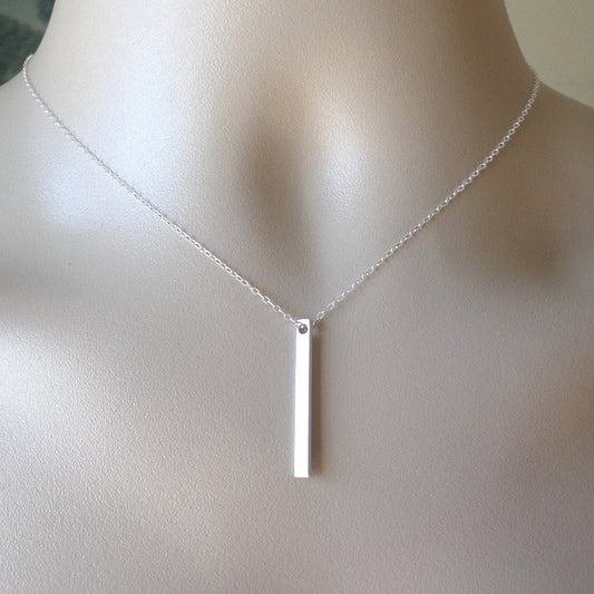 Bar Necklace - Silver Bar Necklace - Sterling Silver and Rhodium Plated Necklace - Sterling Necklace - Mothers Day Gift