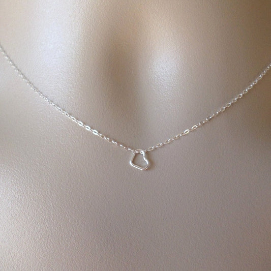 Heart Necklace - Tiny Sterling Silver Heart Necklace - 925 Sterling Silver Necklace - Heart Outline Necklace - Weddings - Bridesmaid Gifts