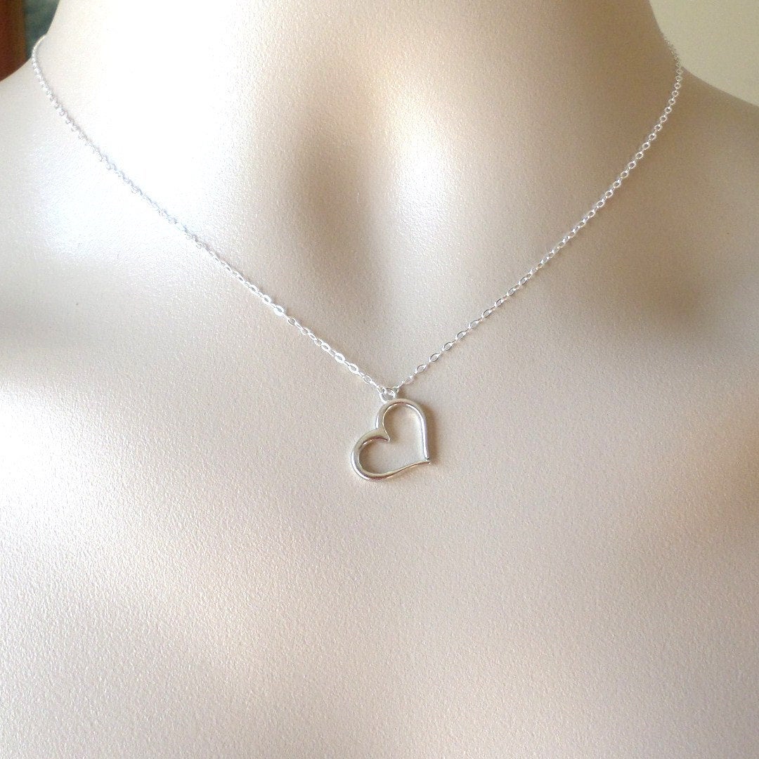 Heart Necklace - Silver Heart Necklace - Sterling Silver and Pewter Necklace - Heart Outline Necklace - Weddings - Bridesmaid Gifts