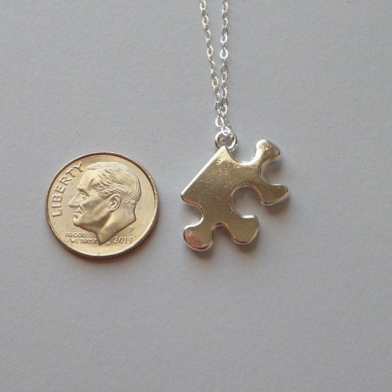 Puzzle Piece Necklace - Silver Puzzle Piece Necklace - Sterling Silver and Base Metal Necklace - Weddings - Bridesmaid Gifts