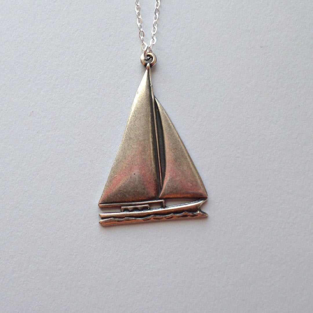 Sailboat Necklace - Silver Sailboat Necklace - Sterling Silver and Silver Plated Brass Necklace - Nautical Jewelry