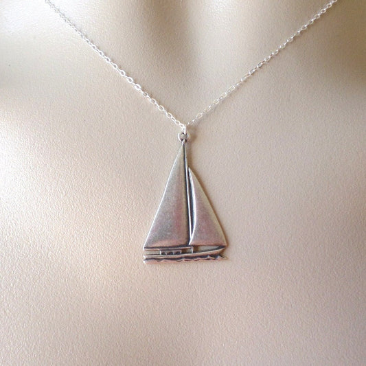 Sailboat Necklace - Silver Sailboat Necklace - Sterling Silver and Silver Plated Brass Necklace - Nautical Jewelry