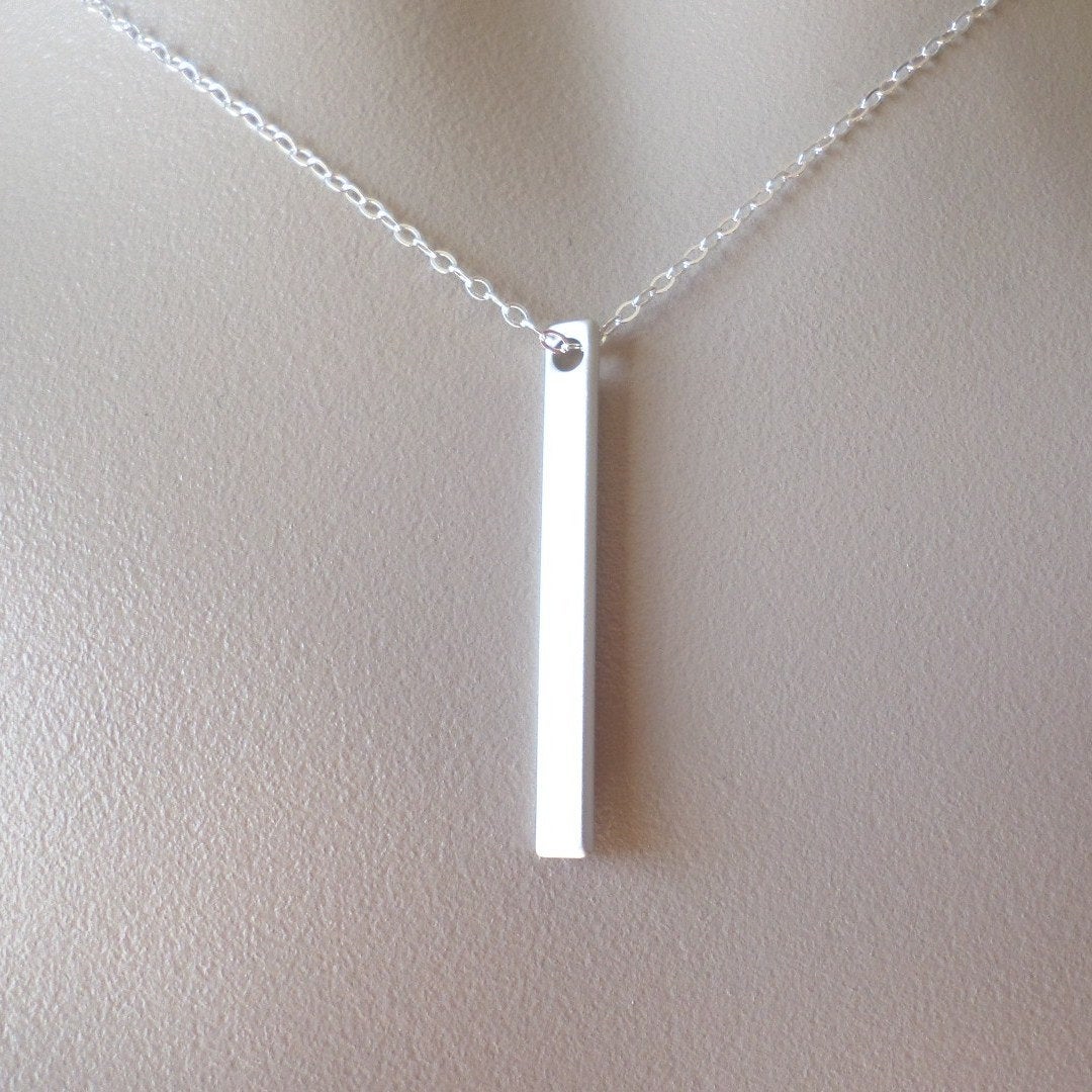 Bar Necklace - Silver Bar Necklace - Sterling Silver and Rhodium Plated Necklace - Sterling Necklace - Mothers Day Gift