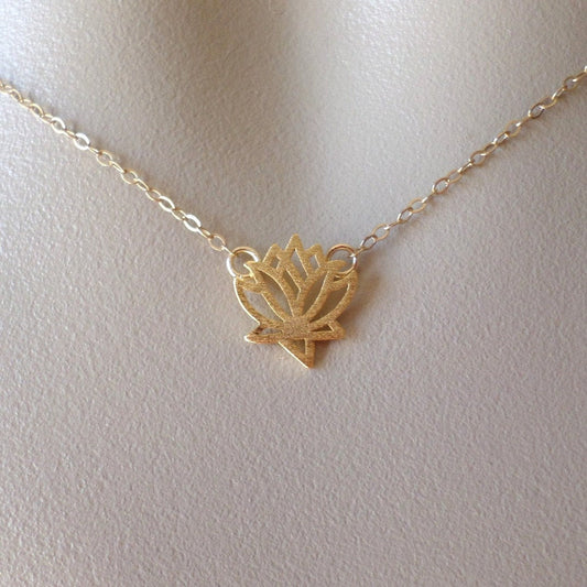 Gold Lotus Necklace - Lotus Flower Necklace, Gold Filled Necklace, bridesmaid gifts, gold, yellow, Wedding, Mothers Day Gift