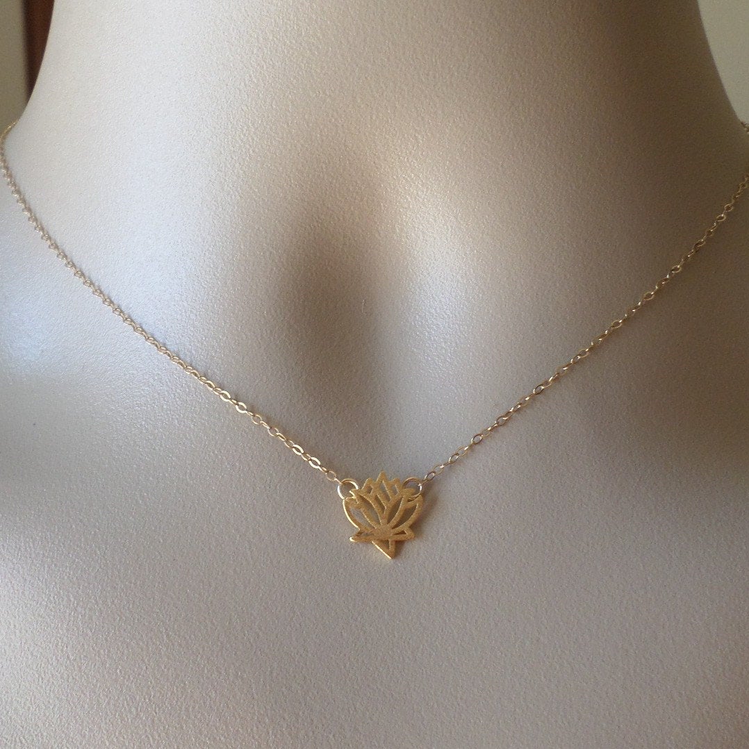 Gold Lotus Necklace - Lotus Flower Necklace, Gold Filled Necklace, bridesmaid gifts, gold, yellow, Wedding, Mothers Day Gift