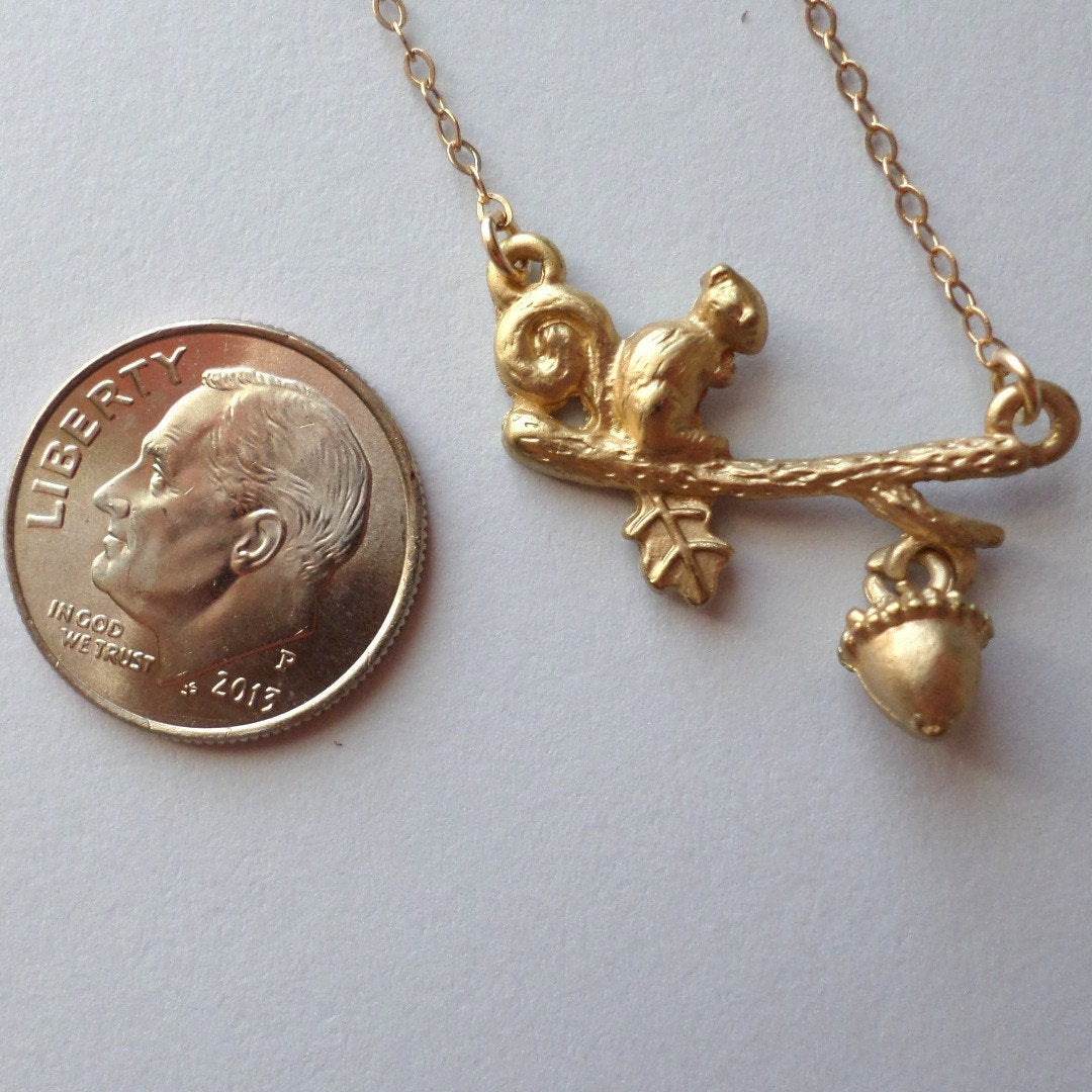 Gold Squirrel Necklace - Squirrel Chasing Acorn Necklace - Bridal Gifts - Fall Jewelry - Wildlife - Christmas Gift - Mothers Day Gift