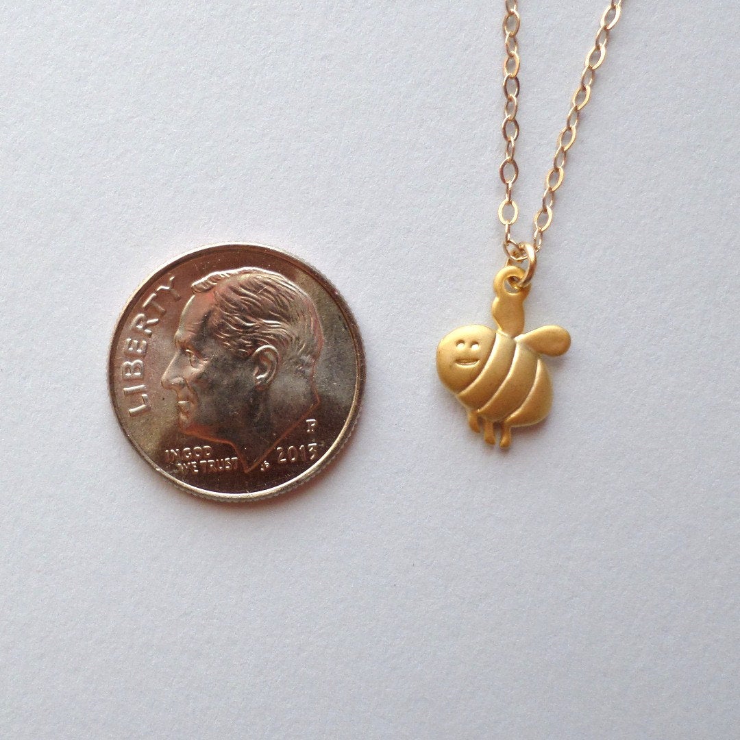 Happy Bee Necklace - Tiny Bee Necklace - Tiny Bumble Bee Necklace - Insect Necklace - Bug Necklace - Christmas Gifts - Mothers Day Gift