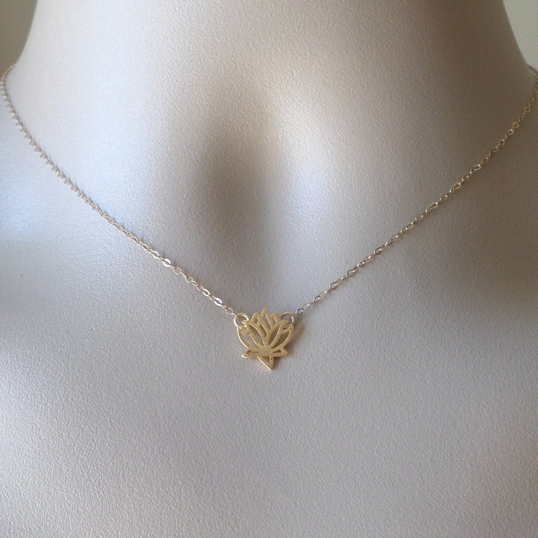 Gold Lotus Necklace - Lotus Flower Necklace, Gold Filled Necklace, bridesmaid gifts, gold, yellow, Wedding, Mothers Day Gift