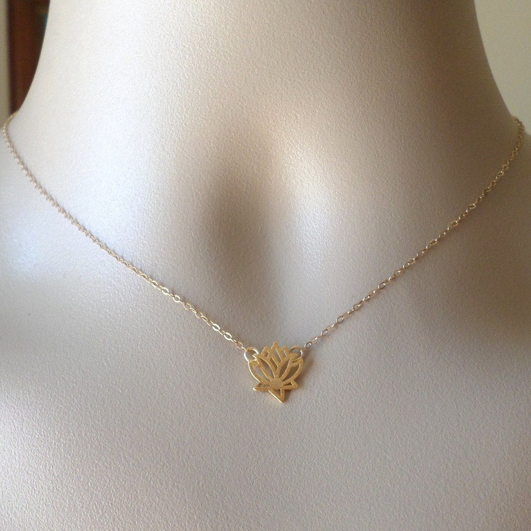 Gold Lotus Necklace - Lotus Flower Necklace, Gold Filled Necklace, bridesmaid gifts, gold, yellow, Wedding, Mothers Day Gift