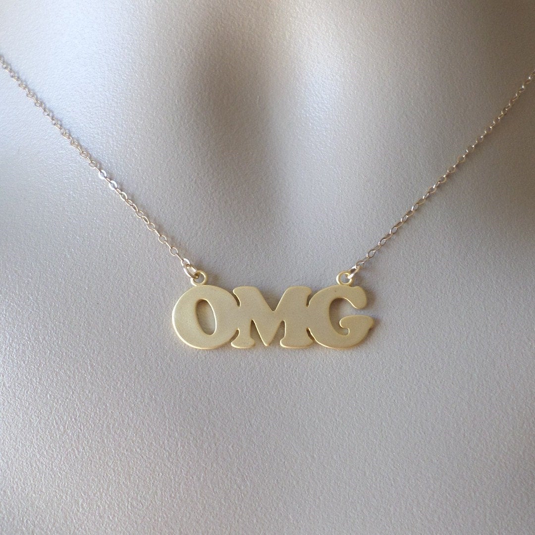 OMG Necklace - Gold Word Necklace - Gold OMG Word Necklace - Gold Filled and Gold Plated Brass Necklace - Mothers Day Gift