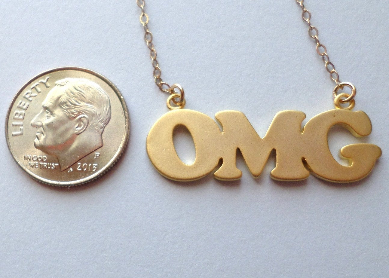 OMG Necklace - Gold Word Necklace - Gold OMG Word Necklace - Gold Filled and Gold Plated Brass Necklace - Mothers Day Gift