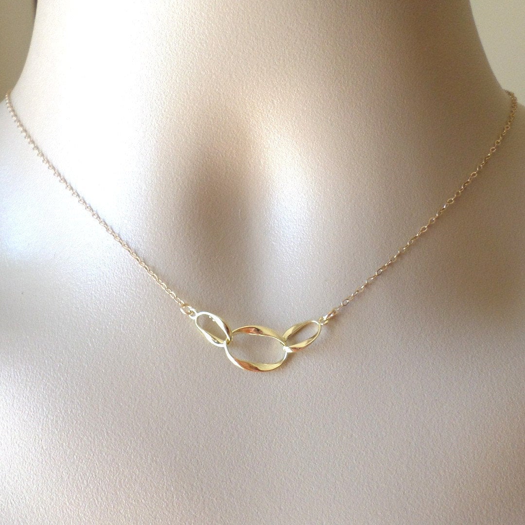 Gold Eternity Necklace - Interlocking Eternity Circles Necklace - Past, Present and Future - Bridesmaid gifts, Wedding, Bridal, Mothers Day