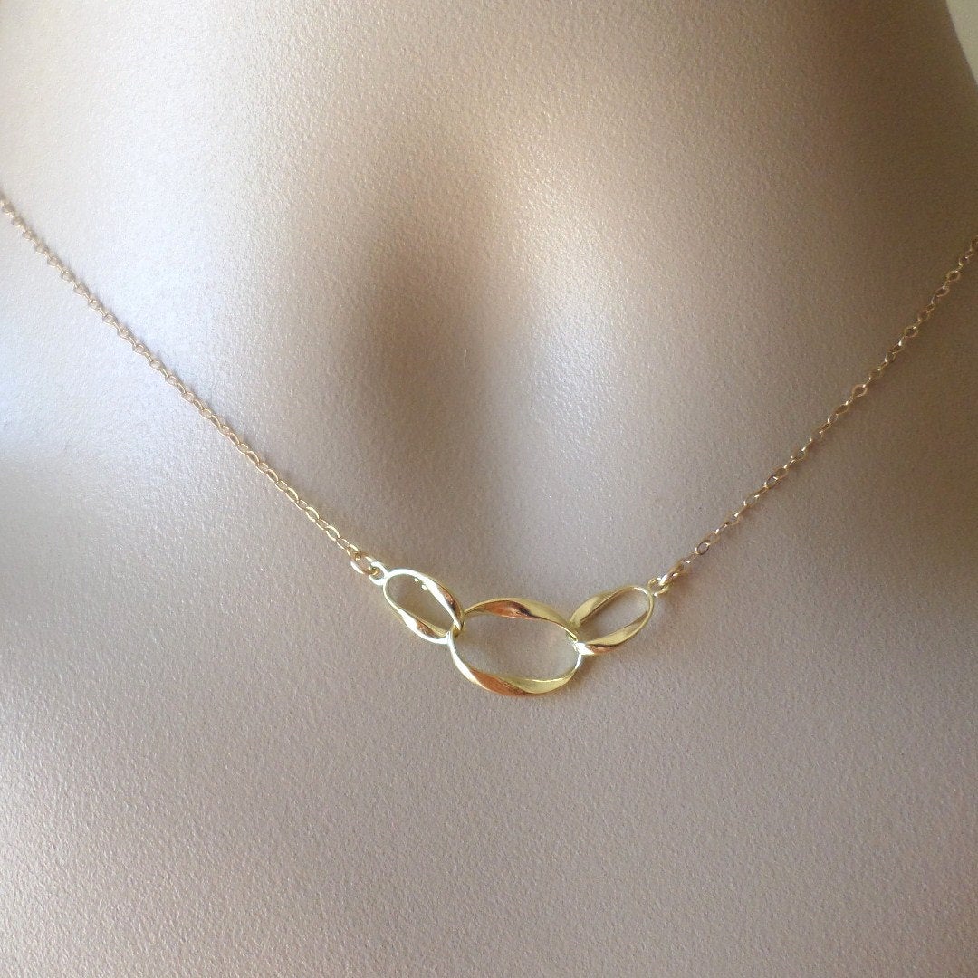 Gold Eternity Necklace - Interlocking Eternity Circles Necklace - Past, Present and Future - Bridesmaid gifts, Wedding, Bridal, Mothers Day