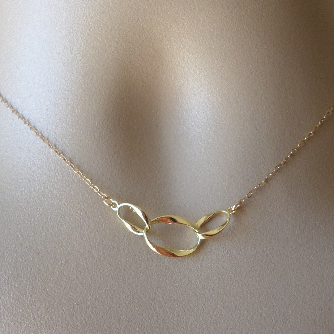 Gold Eternity Necklace - Interlocking Eternity Circles Necklace - Past, Present and Future - Bridesmaid gifts, Wedding, Bridal, Mothers Day