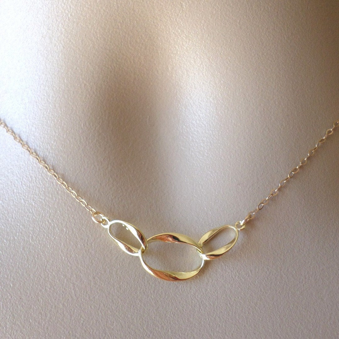 Gold Eternity Necklace - Interlocking Eternity Circles Necklace - Past, Present and Future - Bridesmaid gifts, Wedding, Bridal, Mothers Day