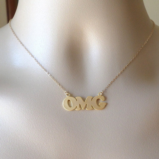 OMG Necklace - Gold Word Necklace - Gold OMG Word Necklace - Gold Filled and Gold Plated Brass Necklace - Mothers Day Gift