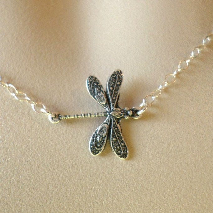 Dragonfly Necklace - Silver Dragonfly Necklace - Nature Inspired Jewelry - Insect Necklace - Bug Necklace - Animal Jewelry, Mothers Day Gift