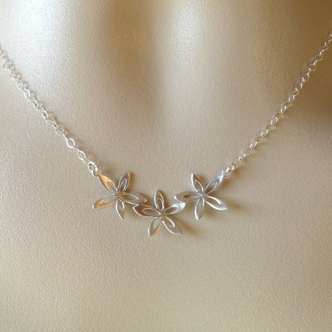 Silver Flower Necklace - Three Flower Necklace - Sterling Silver and Rhodium Plated Brass Necklace - Mothers Day Gift - Bridesmaid Gift