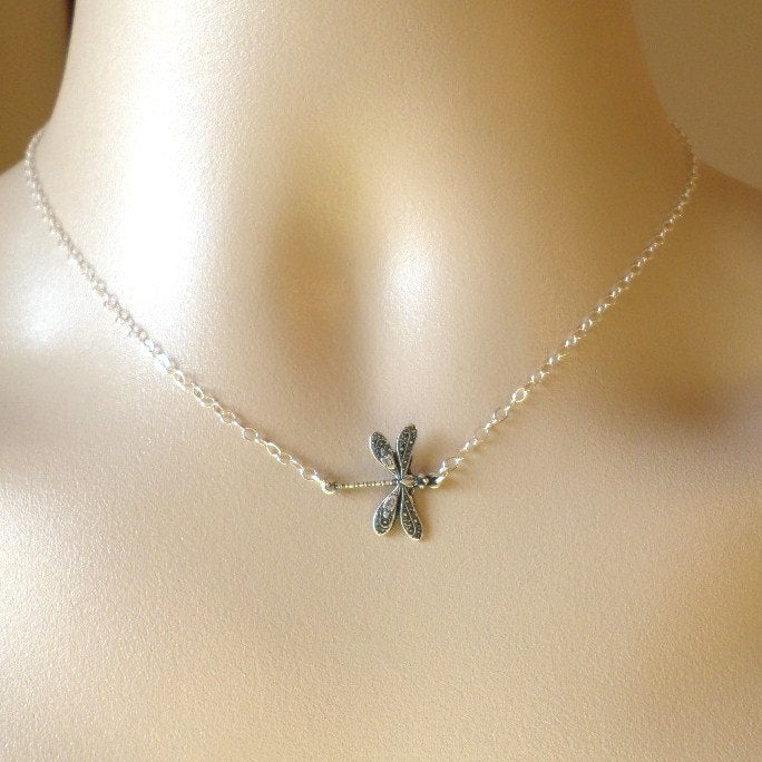 Dragonfly Necklace - Silver Dragonfly Necklace - Nature Inspired Jewelry - Insect Necklace - Bug Necklace - Animal Jewelry, Mothers Day Gift