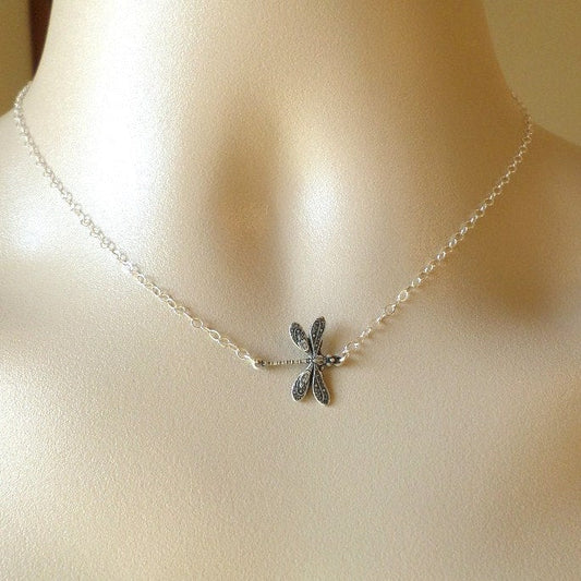 Dragonfly Necklace - Silver Dragonfly Necklace - Nature Inspired Jewelry - Insect Necklace - Bug Necklace - Animal Jewelry, Mothers Day Gift