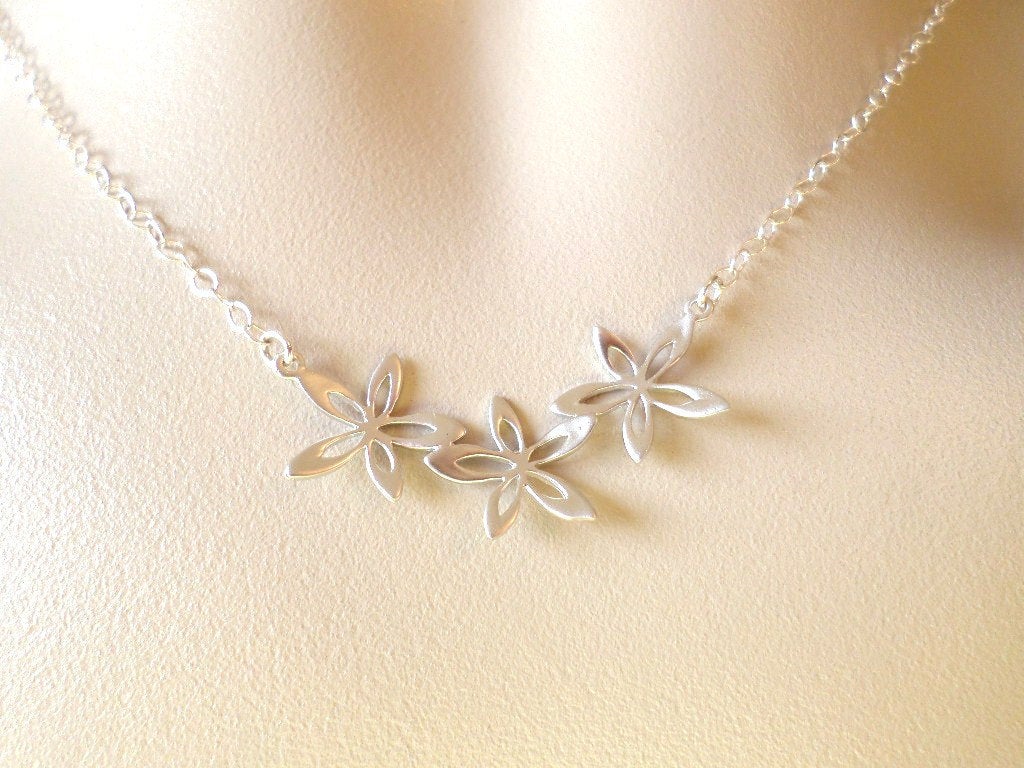 Silver Flower Necklace - Three Flower Necklace - Sterling Silver and Rhodium Plated Brass Necklace - Mothers Day Gift - Bridesmaid Gift