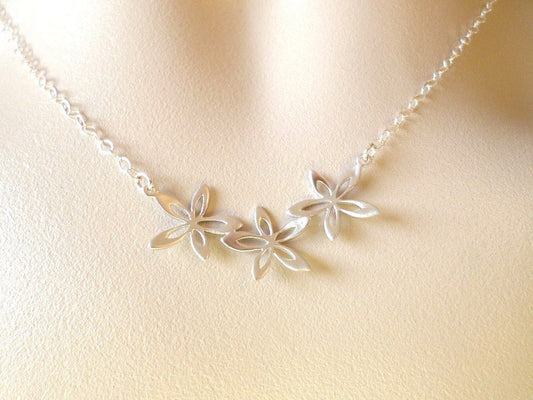 Silver Flower Necklace - Three Flower Necklace - Sterling Silver and Rhodium Plated Brass Necklace - Mothers Day Gift - Bridesmaid Gift