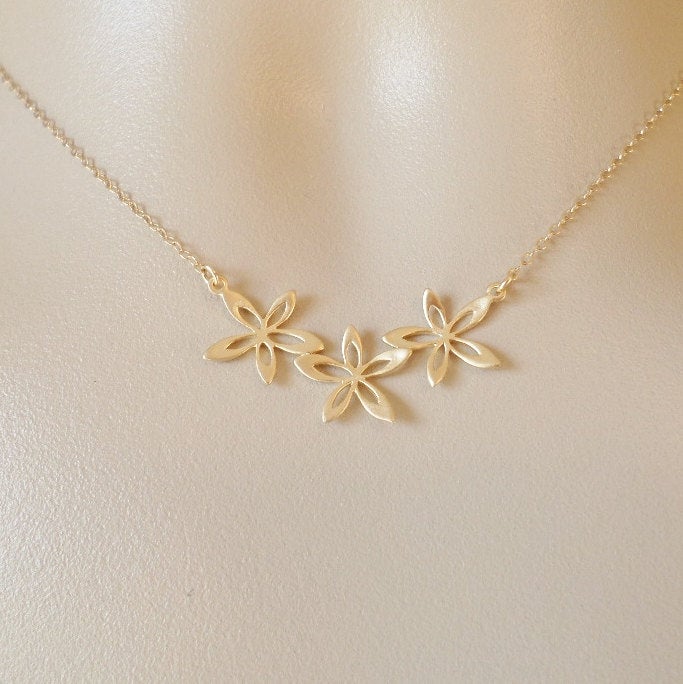 Flower Necklace - Gold Necklace - Gold Flower Jewelry - Triple Flower Necklace - Gold Plated and Gold Filled Necklace - Mothers Day Gift