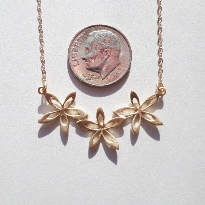 Flower Necklace - Gold Necklace - Gold Flower Jewelry - Triple Flower Necklace - Gold Plated and Gold Filled Necklace - Mothers Day Gift