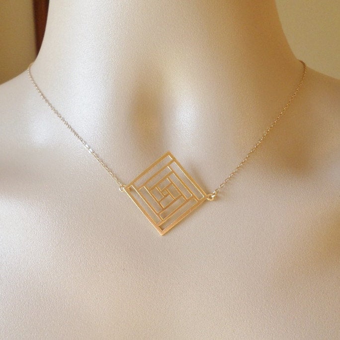 Gold Diamond Necklace -Geometric Necklace - Cutout Necklace - Square Diamond Necklace - Gold Necklace - Mothers Day Gift