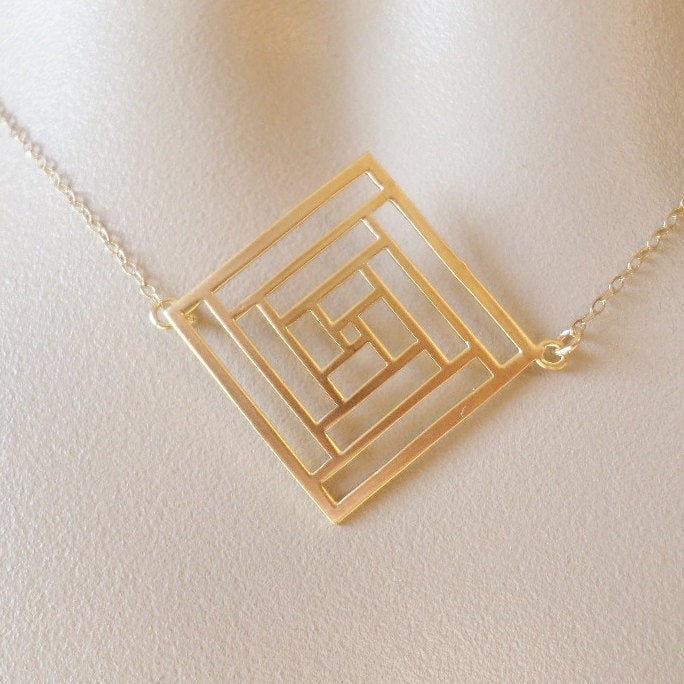 Gold Diamond Necklace -Geometric Necklace - Cutout Necklace - Square Diamond Necklace - Gold Necklace - Mothers Day Gift