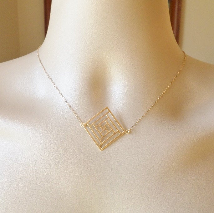 Gold Diamond Necklace -Geometric Necklace - Cutout Necklace - Square Diamond Necklace - Gold Necklace - Mothers Day Gift