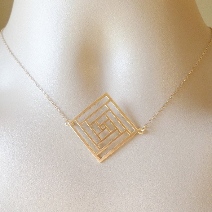 Gold Diamond Necklace -Geometric Necklace - Cutout Necklace - Square Diamond Necklace - Gold Necklace - Mothers Day Gift