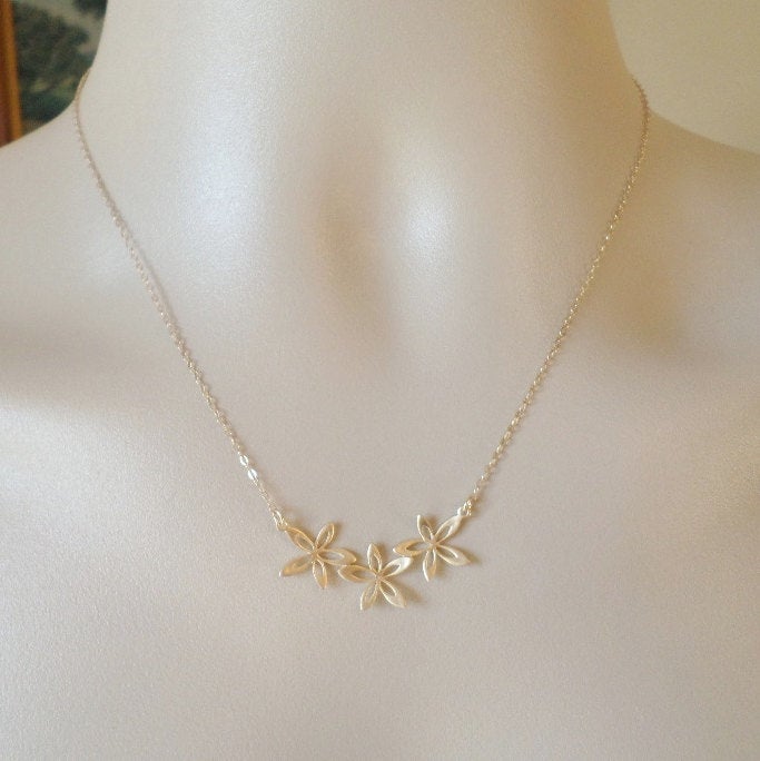 Flower Necklace - Gold Necklace - Gold Flower Jewelry - Triple Flower Necklace - Gold Plated and Gold Filled Necklace - Mothers Day Gift