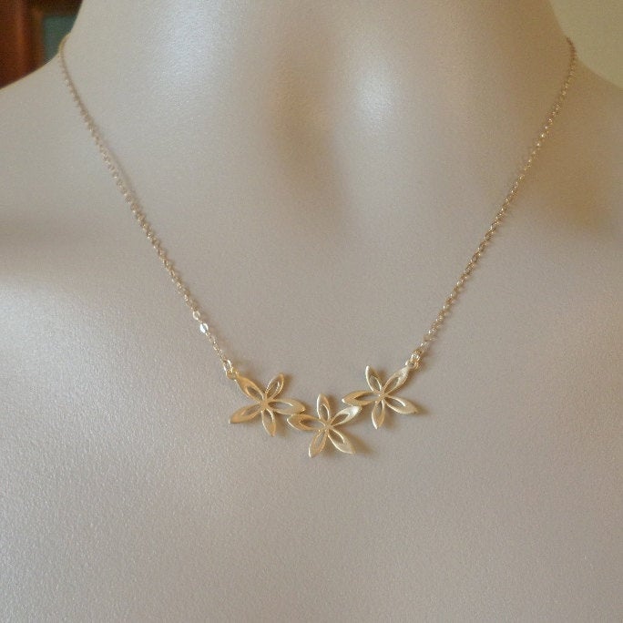 Flower Necklace - Gold Necklace - Gold Flower Jewelry - Triple Flower Necklace - Gold Plated and Gold Filled Necklace - Mothers Day Gift