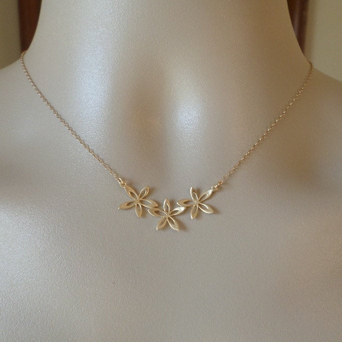 Flower Necklace - Gold Necklace - Gold Flower Jewelry - Triple Flower Necklace - Gold Plated and Gold Filled Necklace - Mothers Day Gift