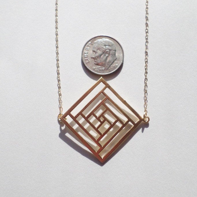 Gold Diamond Necklace -Geometric Necklace - Cutout Necklace - Square Diamond Necklace - Gold Necklace - Mothers Day Gift