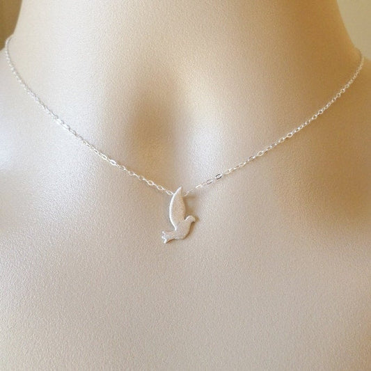 Dove Necklace - Silver Dove or Pigeon Necklace - Jewelry - Sterling Silver and Matte Rhodium Plated Necklace - Bridal - Mothers Day Gift