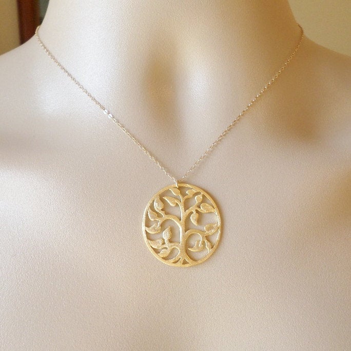 Gold Tree of Life Necklace - Hammered Gold Tree Necklace, Gold Plated Brass and Gold Filled Necklace - Bridal - Weddings - Mothers Day Gift