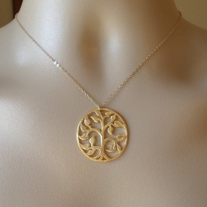 Gold Tree of Life Necklace - Hammered Gold Tree Necklace, Gold Plated Brass and Gold Filled Necklace - Bridal - Weddings - Mothers Day Gift